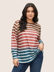 Ombre Contrast Striped Patched Pocket Sweatshirt