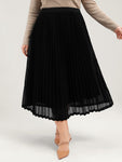 Solid Pleated Mesh Elastic Waist Skirt