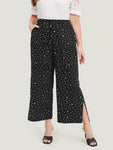 Polka Dot Drawstring Pocket Split Hem Pants