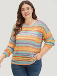 Contrast Striped Cut Out Ombre Pullover