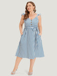 Belted Striped Print Dress by Bloomchic Limited