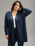 Supersoft Essentials Plain Hollow Out Pearl Beaded Open Front Cardigan