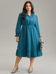 Collared Pleated Dress With Ruffles