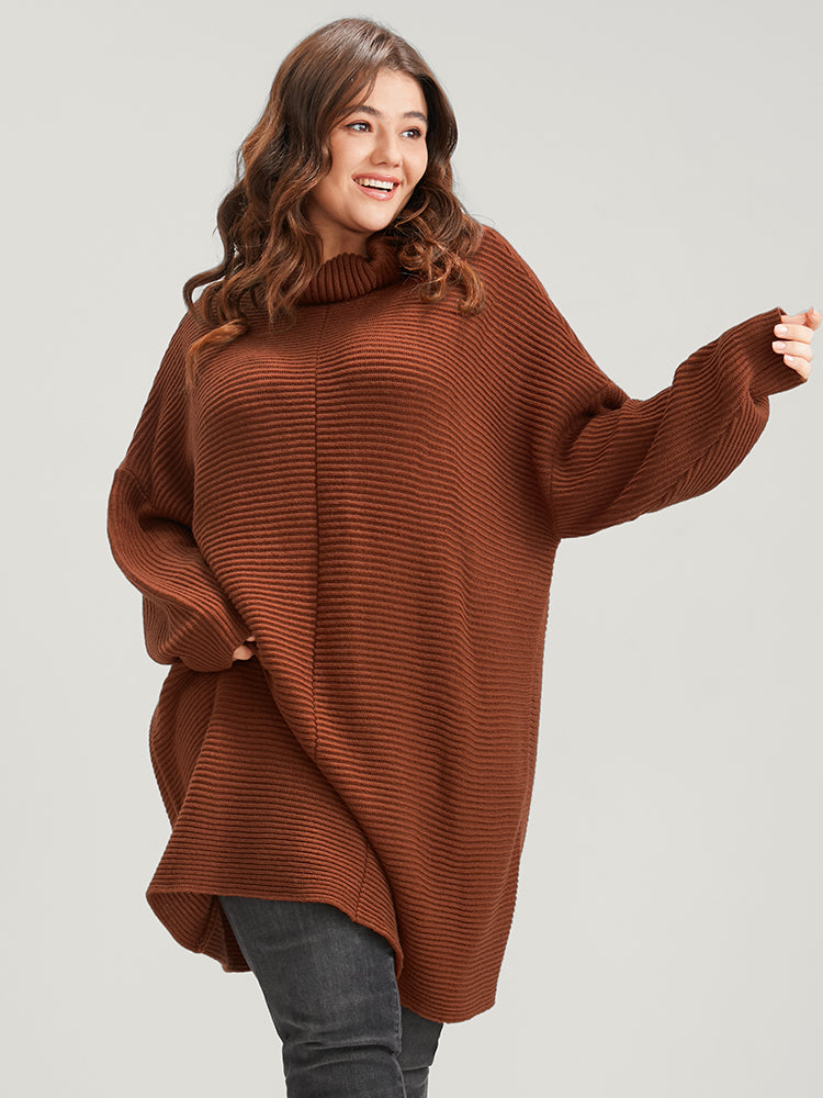 

Solid Pointelle Knit Dolman Sleeve Funnel Neck Knit Top BloomChic, Brown