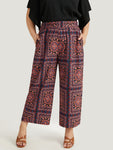 Scarf Print Pocket Elastic Waist Pants