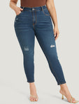 Skinny Moderately Stretchy High Rise Dark Wash Ripped Jeans
