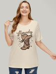 Boots & Hat Print Drop Shoulder Graphic T shirt