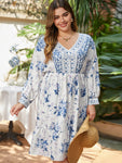 Floral Print Lantern Sleeve Pocket Ruffle Dress