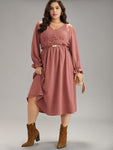 Plain Texture Lantern Sleeve Ruched Dress