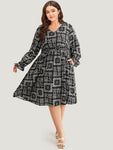 Shirred Pocketed General Print Dress by Bloomchic Limited