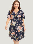 Wrap Pocketed Floral Print Dress With Ruffles
