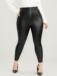 Pu Leather Wideband Waist Zipper Skinny Leggings