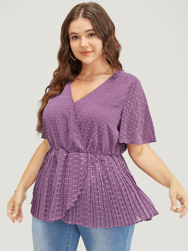 

Plus Size Women Dailywear Plain Ruffle Sleeve Short Sleeve V Neck Elegance Blouses BloomChic, Mauve