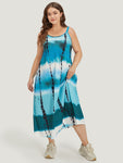 Spaghetti Strap Tie Dye Print Pocketed Dress