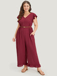 V-neck Cap Sleeves Jumpsuit With Ruffles