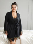 Contrast Lace Patchwork Scalloped Trim Belted Robe