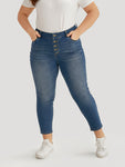 Plain Button Fly High Rise Medium Wash Jeans