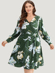 Floral Print Belted Long Sleeve Dress