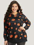 Halloween Pumpkin Print Hooded Sweatshirt