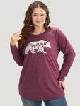 Animal & Letter Print Round Neck T shirt