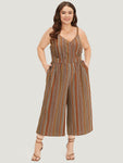 Pocketed Wrap Spaghetti Strap General Print Jumpsuit