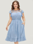 Cap Sleeves Lace Pocketed Dress With Ruffles