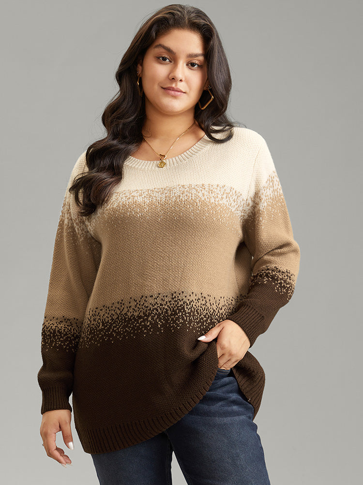 

Plus Size Pullovers | Ombre Colorblock Loose Crew Neck Pullover | BloomChic, Bronze