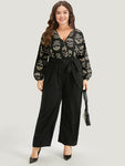 Pocketed Belted General Print Elasticized Waistline Jumpsuit