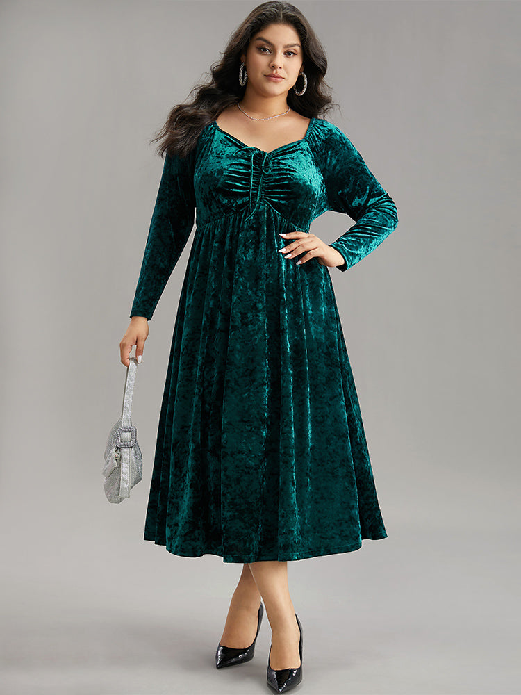 

Plus Size Women Going out Plain Gathered Regular Sleeve Long Sleeve Square Neck Pocket Glamour Dresses BloomChic, Teal