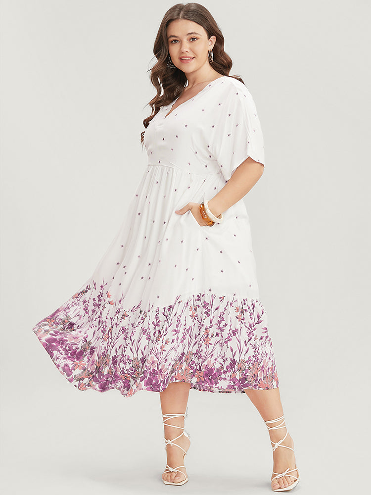 

Plus Size Women Dailywear Bohemian Print Patchwork Dolman Sleeve Half Sleeve V Neck Pocket Vacation Dresses BloomChic, Mauve