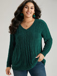 Christmas Plain Cable Knit V Neck Pullover