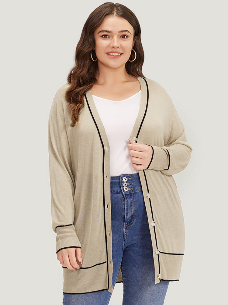 

Contrast Trim Button Through Elastic Cuffs Cardigan BloomChic, Champagne