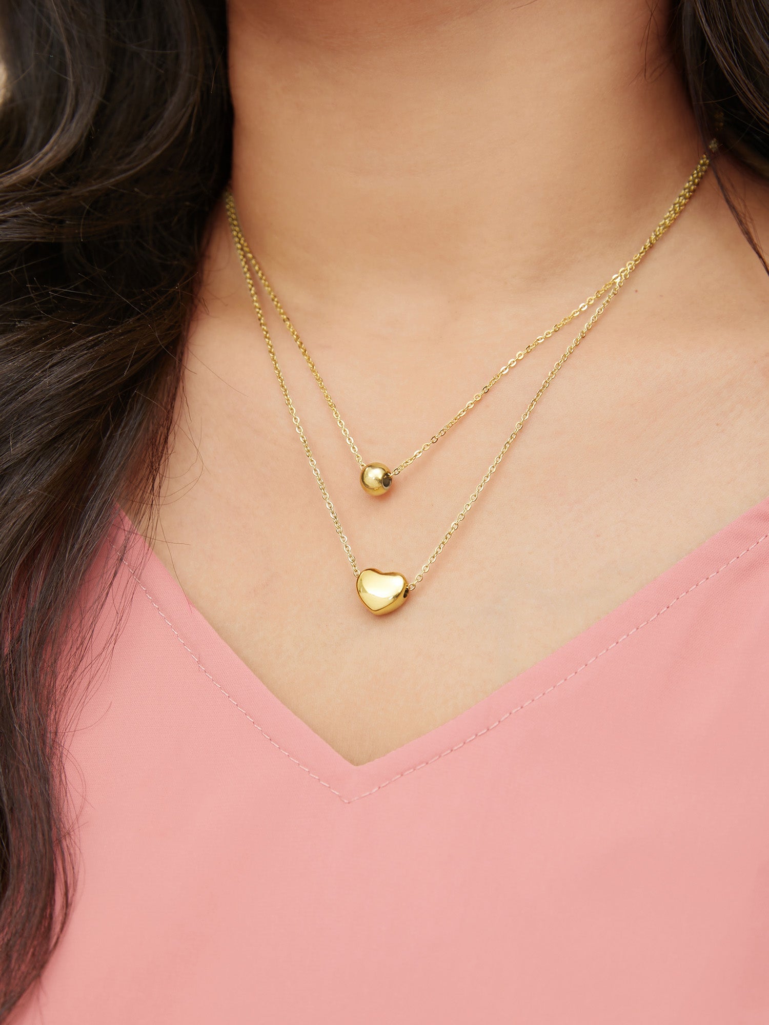 

Plus Size Necklaces | Heart Metal Detail Layered Necklace | BloomChic, Gold