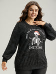 Christmas Vintage Skull Print Crew Neck Sweatshirt