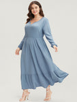 Notched Collar Pocketed Dress With Ruffles