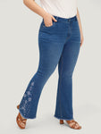 Flare Leg Very Stretchy High Rise Embroidered Jeans