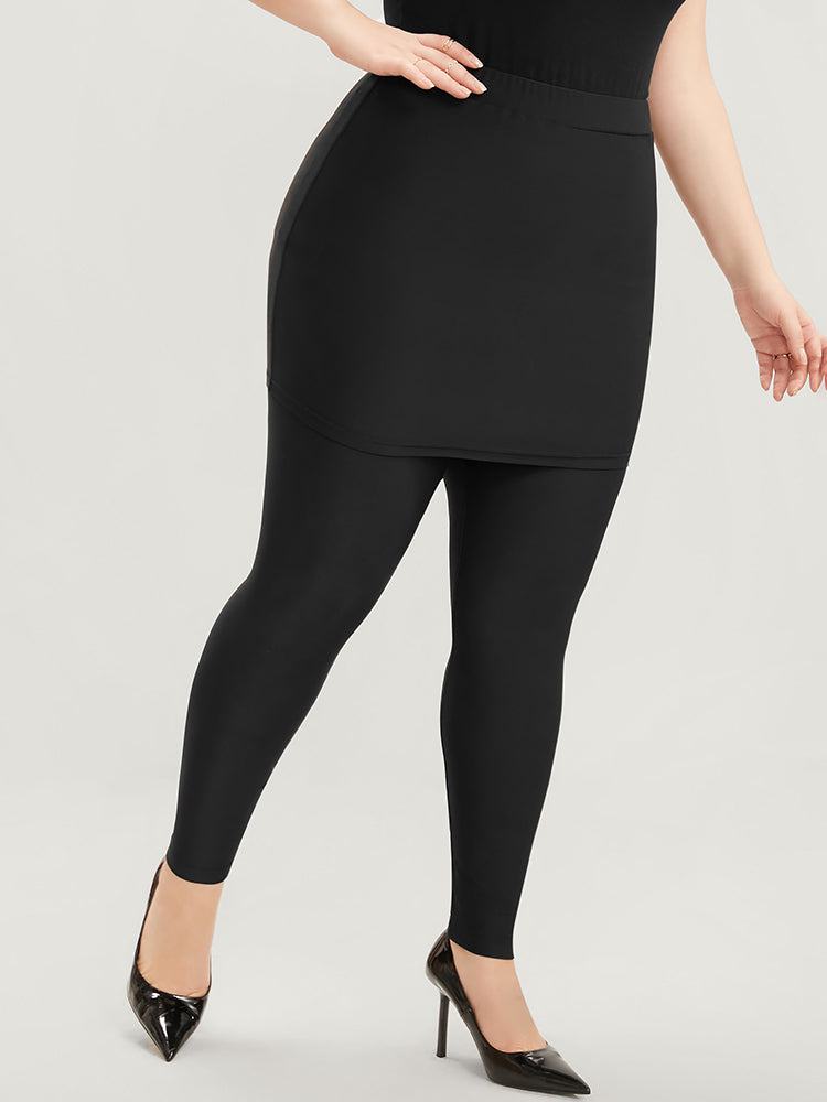 

Plus Size Women Dailywear Plain Plain Slightly Stretchy Bodycon High Rise Casual Leggings BloomChic, Black