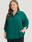 Anti wrinkle Solid Shirt Collar Lantern Sleeve Button Up Blouse