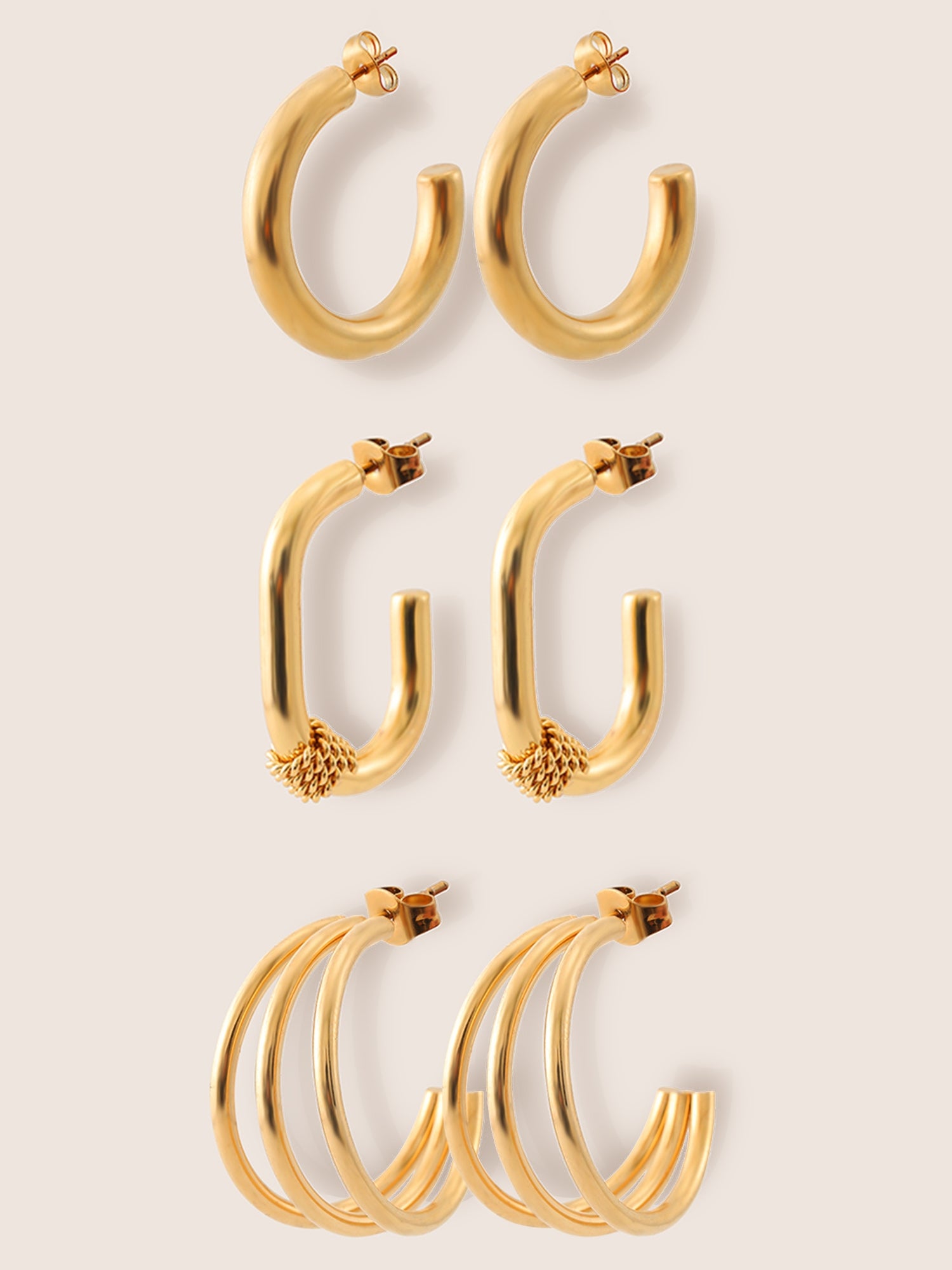 Image of 3 Pairs Minimalist Geometric Hoop Earrings