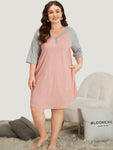 Colorblock Contrast Button Up Raglan Sleeve Pocket Sleep Dress