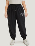 Plain Heart Embroidered Drawstring Pocket Sweatpants