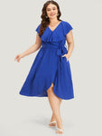 Wrap Gathered Pocketed Belted Dress With Ruffles