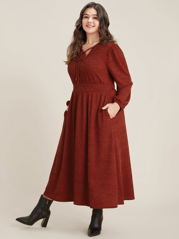 

Plus Size Women Dailywear Plain Ties Lantern Sleeve Long Sleeve Tie Neck Pocket Elegance Dresses BloomChic, Burgundy