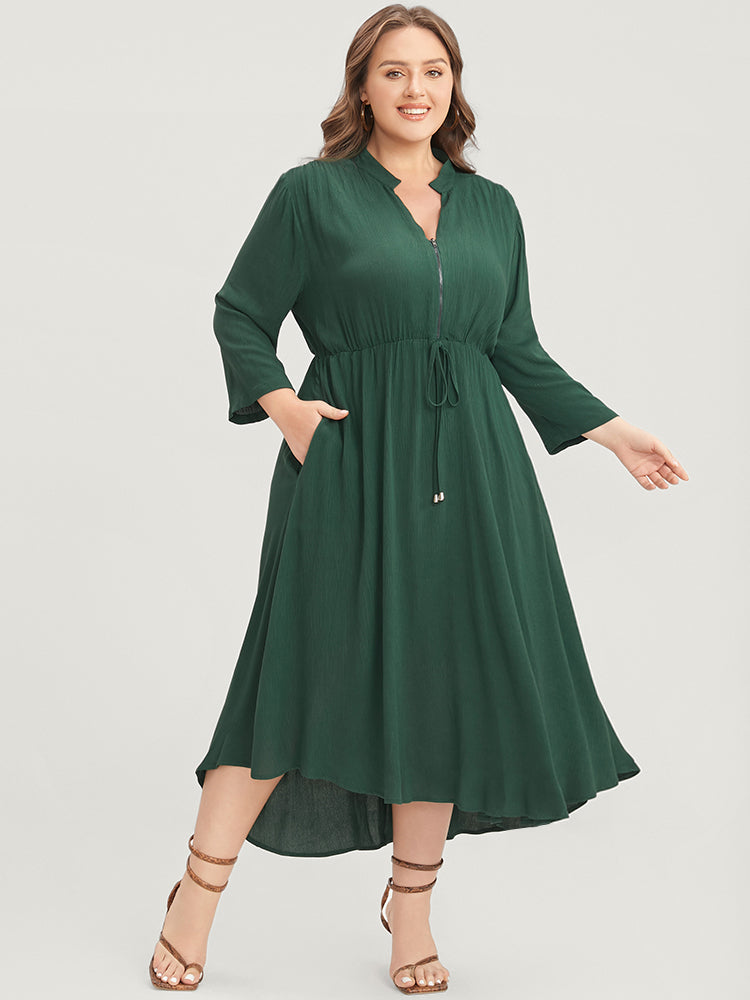 

Plus Size Women Workwear Plain Zipper Regular Sleeve Three Quater Length Sleeve V Neck Pocket Workleisure Dresses BloomChic, Green