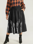 Halloween Skull Print Elastic Waist Cropped Skirt