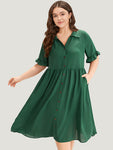 Frill Trim Pleated Pocketed Dress With Ruffles