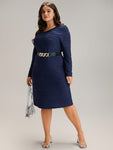 Rib Knit Plain Belted Crew Neck Dress