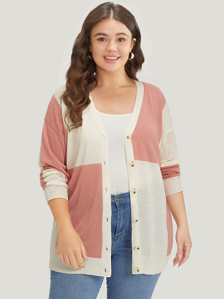 

Supersoft Essentials Colorblock Two Tone Button Up Cardigan BloomChic, Salmon