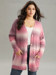 Ombre Cable Knit Patched Pocket Cardigan