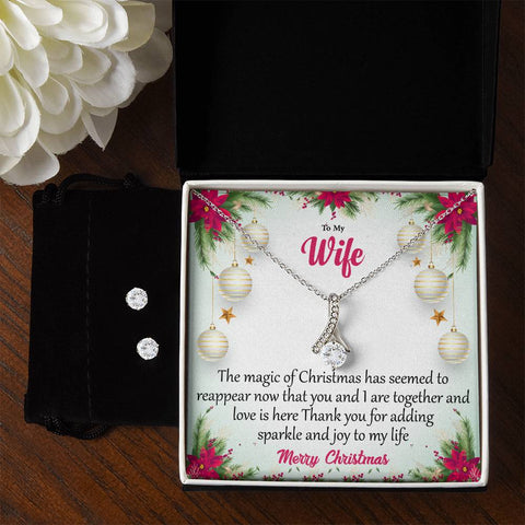 To My Wife l Merry Christmas Alluring Beauty Necklace and Cubic Zirconia Earring Set